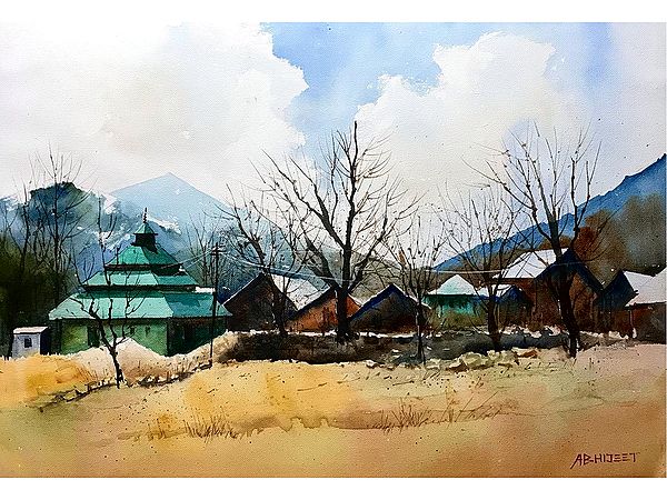 House on The Hills | Watercolor Painting by Abhijeet Bahadure