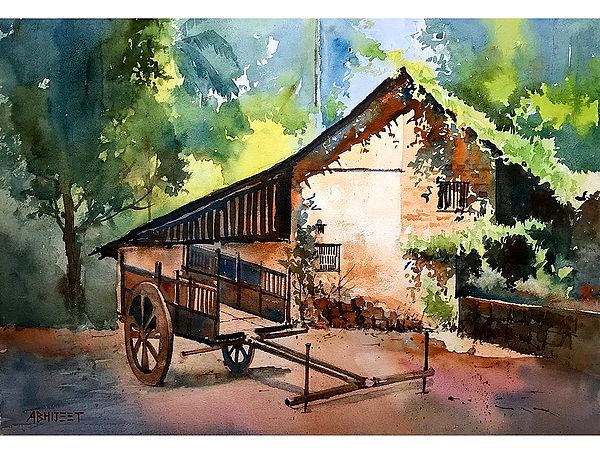 Village Countryside Cart | Watercolor Painting by Abhijeet Bahadure