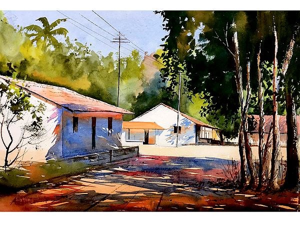 Village Life | Watercolor Painting by Abhijeet Bahadure