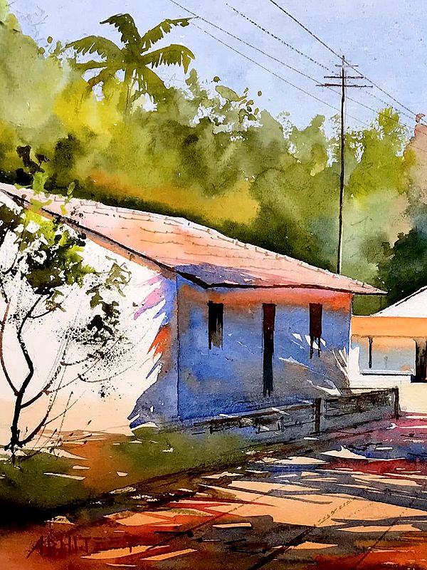 Village Life | Watercolor Painting by Abhijeet Bahadure | Exotic India Art