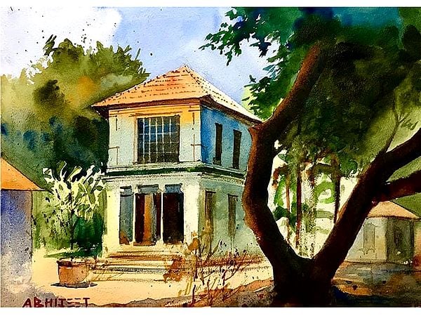 A South Indian Abode | Watercolor On Paper | By Abhijeet Bahadure