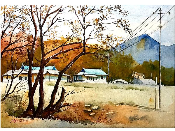 Autumn Village | Watercolor On Paper | By Abhijeet Bahadure