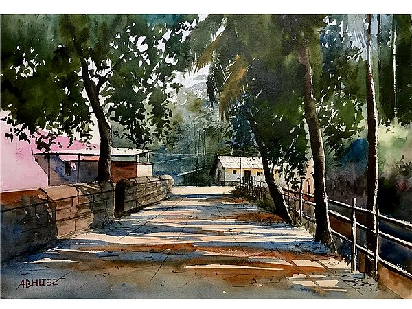 Lone Pathway of Village | Watercolor On Paper | By Abhijeet Bahadure