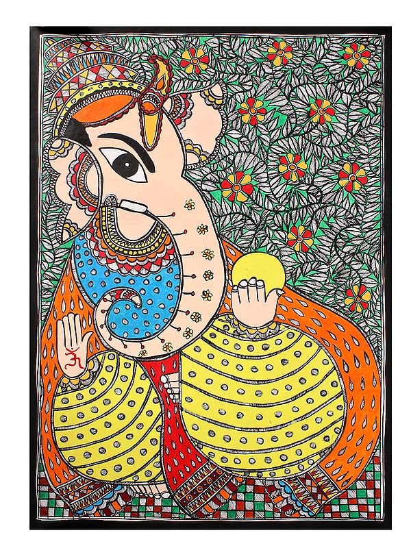 Lord Ganesha with Modak | Madhubani Painting