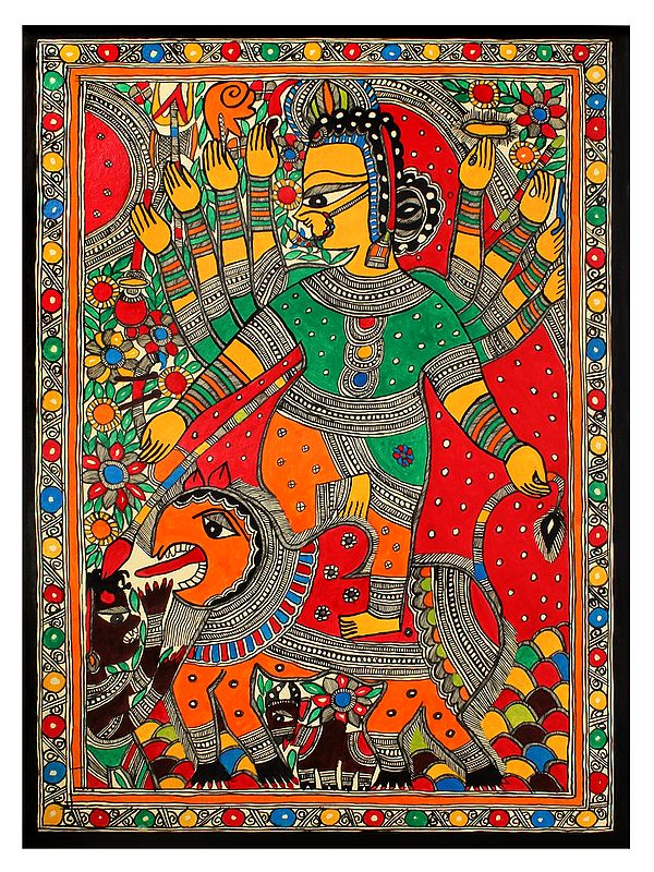 Ten Armed Goddess Durga | Madhubani Painting
