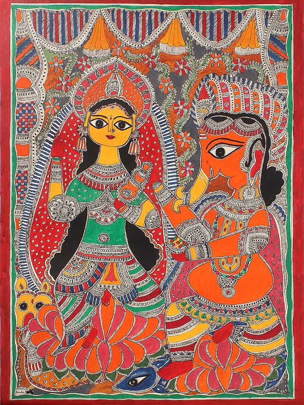 Lakshmi - Ganesha | Madhubani Painting