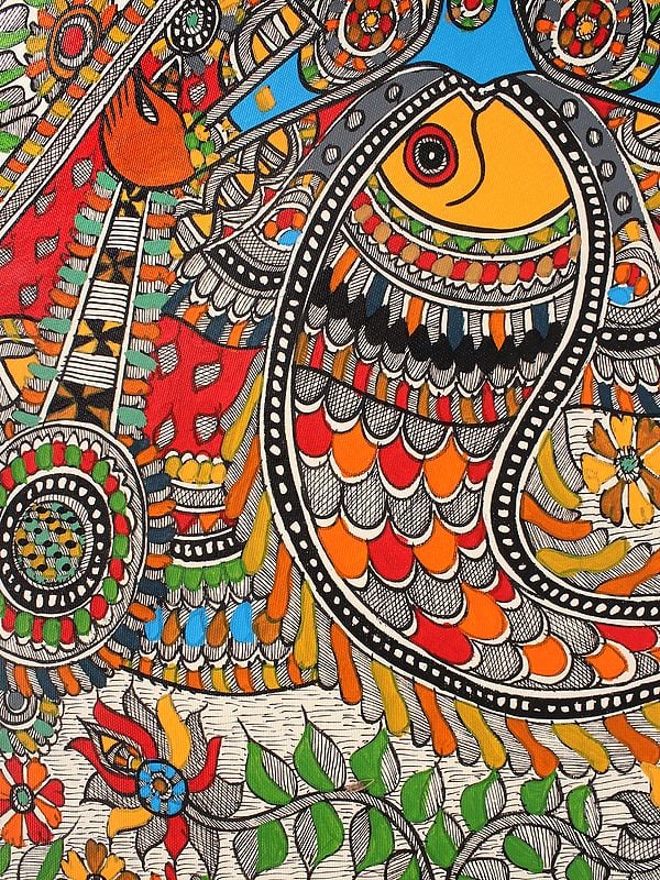 Matsya Avatara of Lord Vishnu | Madhubani Painting | Exotic India Art