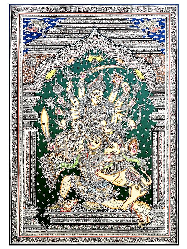 Devi Durga Killing Mahishasura Patachitra Painting