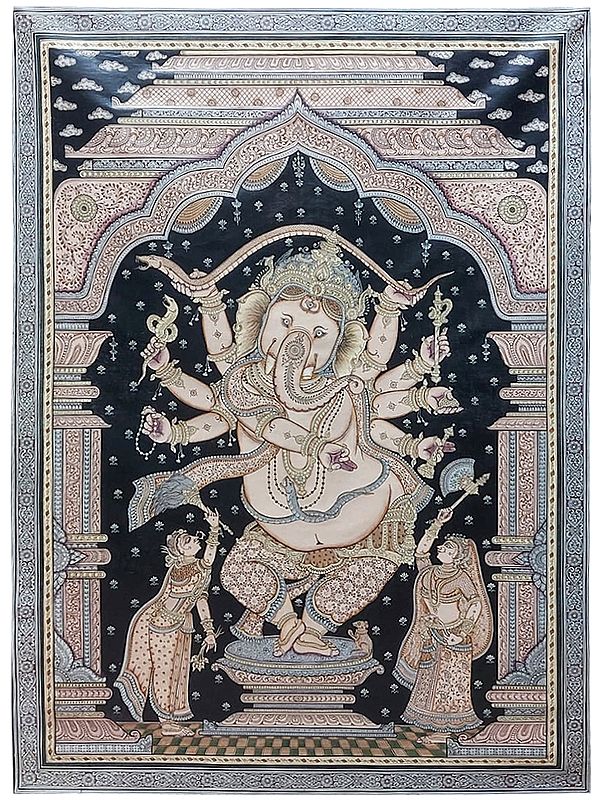Four-Handed Dancing Ganesha Served By Consorts Riddhi Siddhi | By ‎Ratikanta Moharana