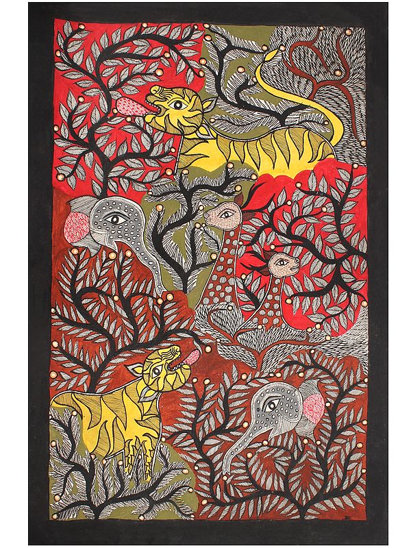 Wild Life Madhubani Painting | Natural Colors on Handmade Paper