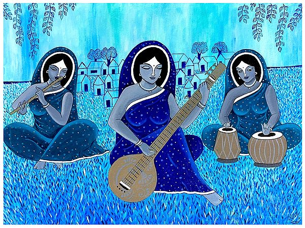 Gandharvis Playing Music In Blue Tint | By Arpa Mukhopadhyay