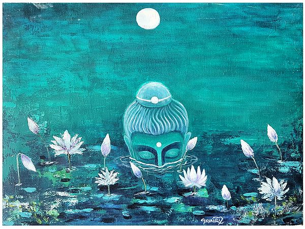 Underwater Buddha Head | Acrylic on Canvas | Painting by Gayatri Mavuru