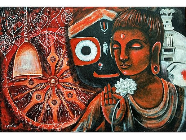 Coexistence - Buddha and Jagannath | Acrylic on Canvas | Painting by Gayatri Mavuru