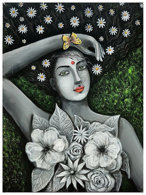 Lady with Nature | Acrylic on Canvas | Painting by Gayatri Mavuru