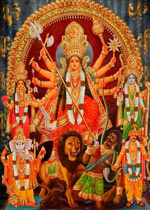 Mother Goddess Durga Oil Painting on Canvas