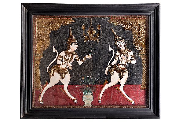 Kamadeva and Rati Tanjore Painting | Traditional Colors With 24K Gold | Teakwood Frame | Gold & Wood | Handmade | Made In India