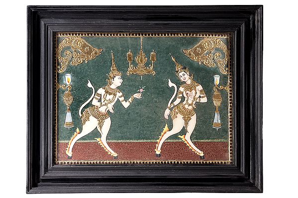 Kamadeva and Rati Tanjore Painting | Traditional Colors With 24K Gold | Teakwood Frame | Gold & Wood | Handmade | Made In India