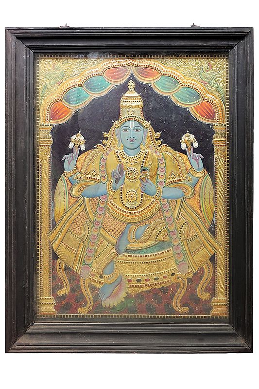 Dhanvantri Tanjore Painting | Traditional Colors With 24K Gold | Teakwood Frame | Gold & Wood | Handmade | Made In India