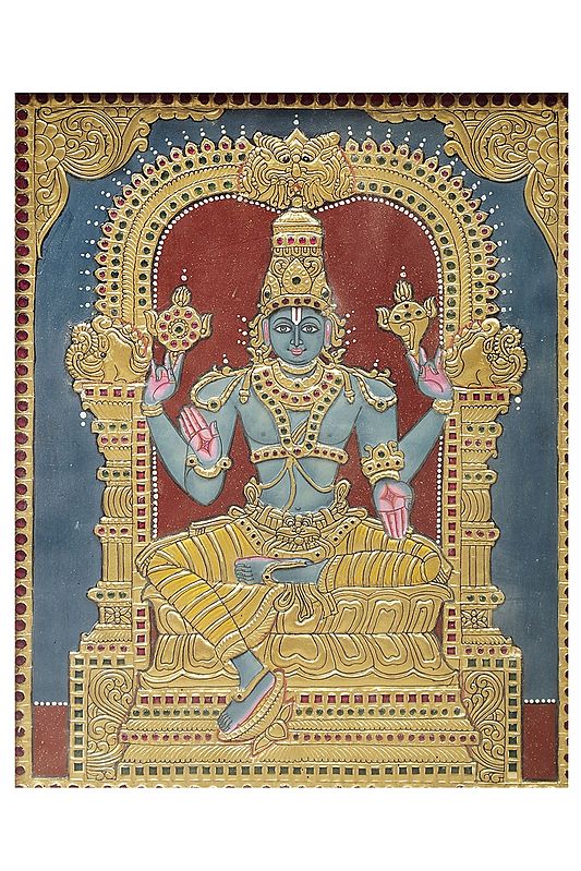 Lord Vishnu Tanjore Painting | Traditional Colors With 24K Gold ...