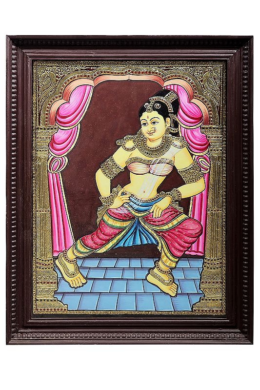 Goddess Rati Tanjore Painting | Traditional Colors With 24K Gold | Teakwood Frame | Gold & Wood | Handmade | Made In India