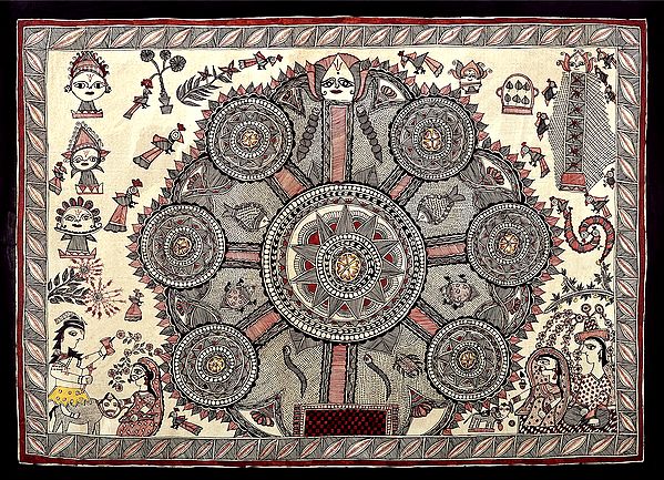 28" x 20" Kohbar- A Auspicious Marriage Diagram With Shiva-Parvati And Nandi|Traditional Colors | Handmade | Kohbar Madhubani Paintings