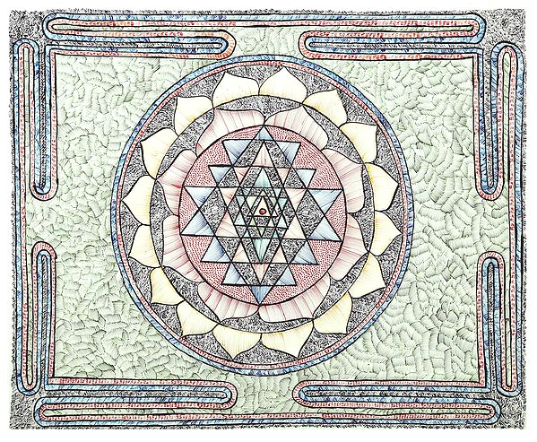 26" x 20" Shri Yantra (Shri Chakra) |Traditional Colors | Handmade | Shri Yantra Madhubani Paintings