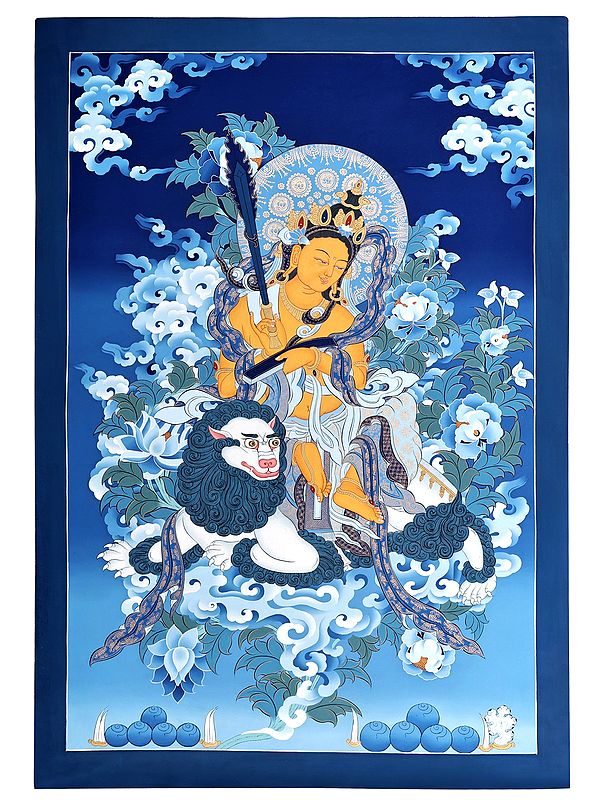 20" x 30" Tibetan Buddhist Deity Manjushri | Brocadeless Thangka | Handmade