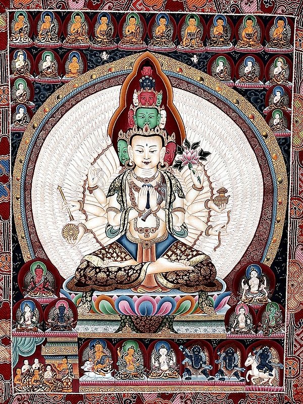 48" x 32" Sitting Avalokiteshvara Sahasrabhuja with Buddhas | Handmade