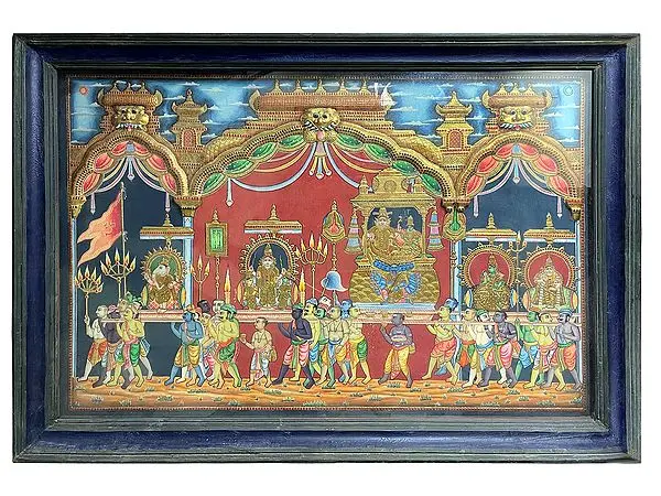 Large Superfine Panja Moorthy Tanjore Painting | Traditional Colors With 24K Gold | Teakwood Frame | Gold & Wood | Handmade
