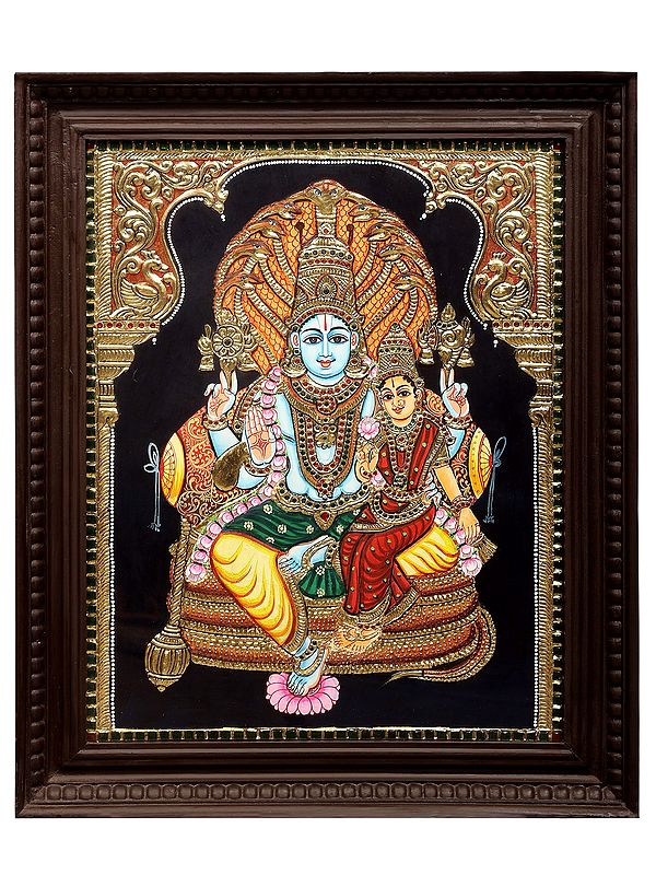Bhagawan Vishnu Seated on Sheshanaga with Goddess Lakshmi