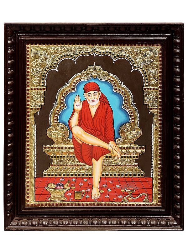 Shirdi Sai Baba Tanjore Painting | Traditional Colors With 24K Gold | Teakwood Frame | Handmade