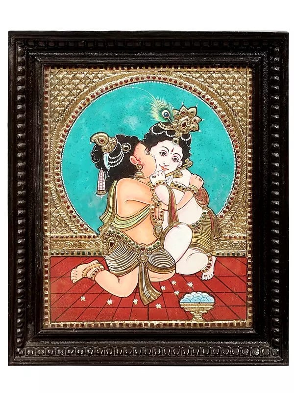 Krishna Balarama Tanjore Painting | Traditional Colors With 24K Gold | Teakwood Frame | Handmade