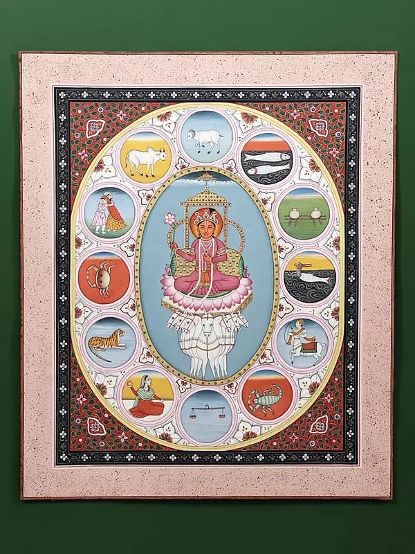 Surya, Sun God with 12 Zodiac Signs (Astrological Diagram)