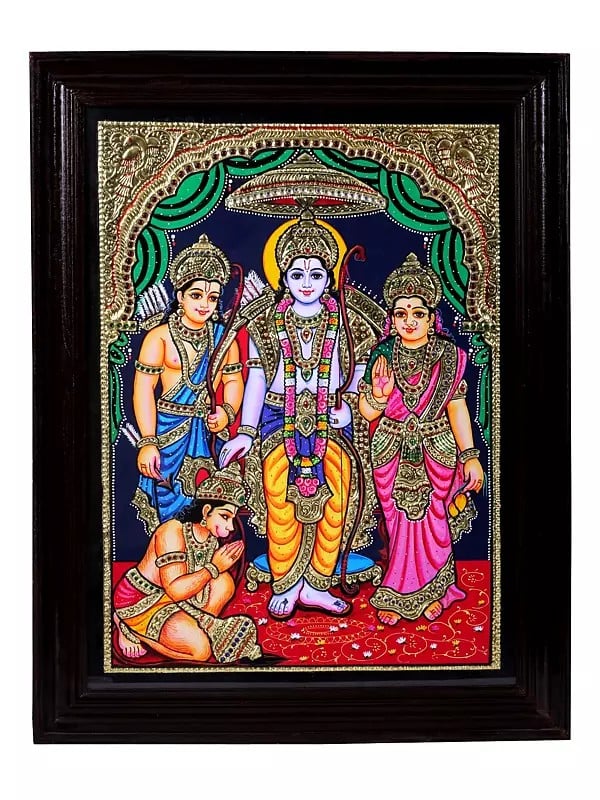 Ram Darbar Tanjore Painting | Traditional Colors With 24K Gold | Teakwood Frame | Gold & Wood