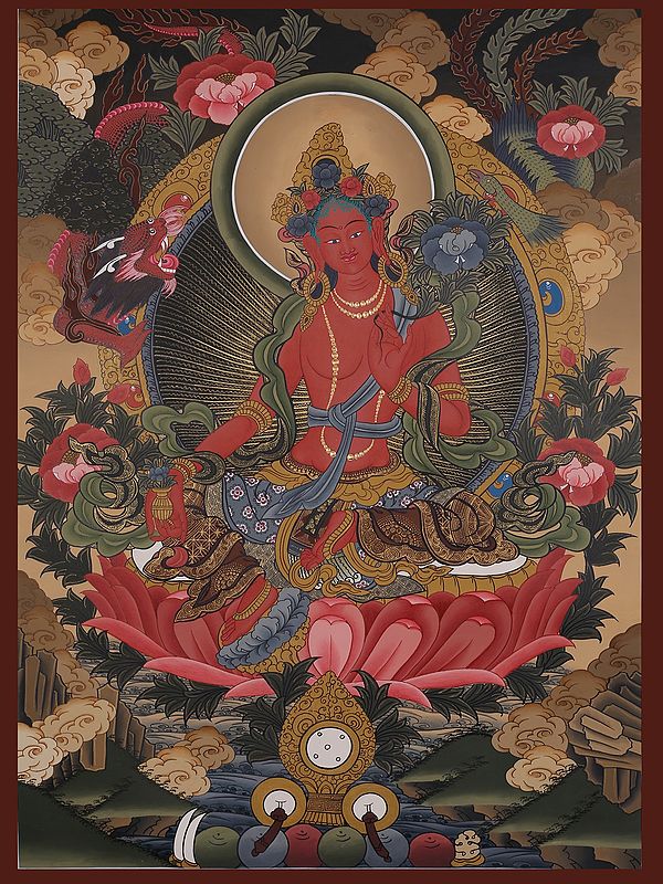 Goddess Tara - Tibetan Buddhist Deity (Brocadeless Thangka)
