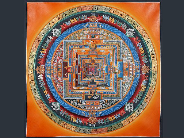 Tibetan Wheel of Life (Kalachakra Mandala) Brocadeless Thangka