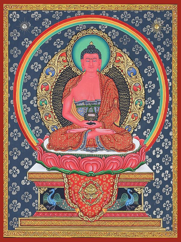 Newari Embossed Amitabh Buddha (Brocadeless Thangka)