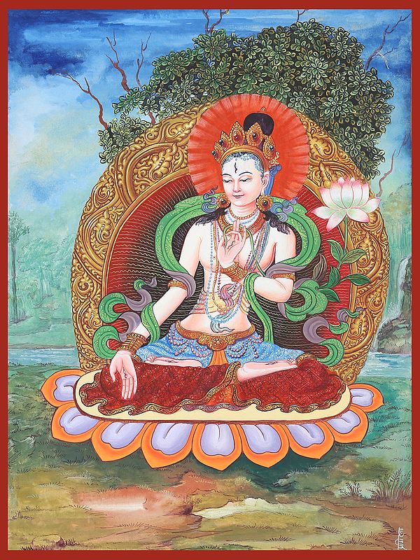 Newari Goddess White Tara (Brocadeless Thangka)
