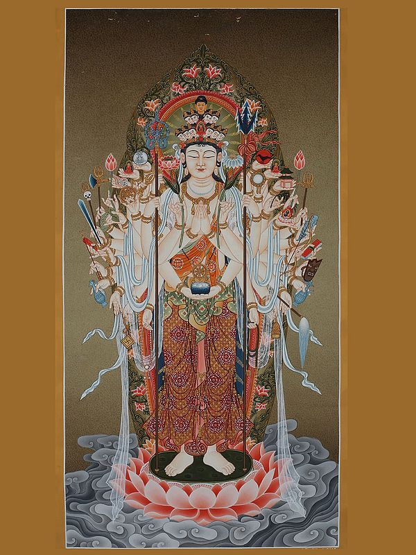 Japanese Shahasrabhuj Lokeshvara (Brocadeless Thangka)