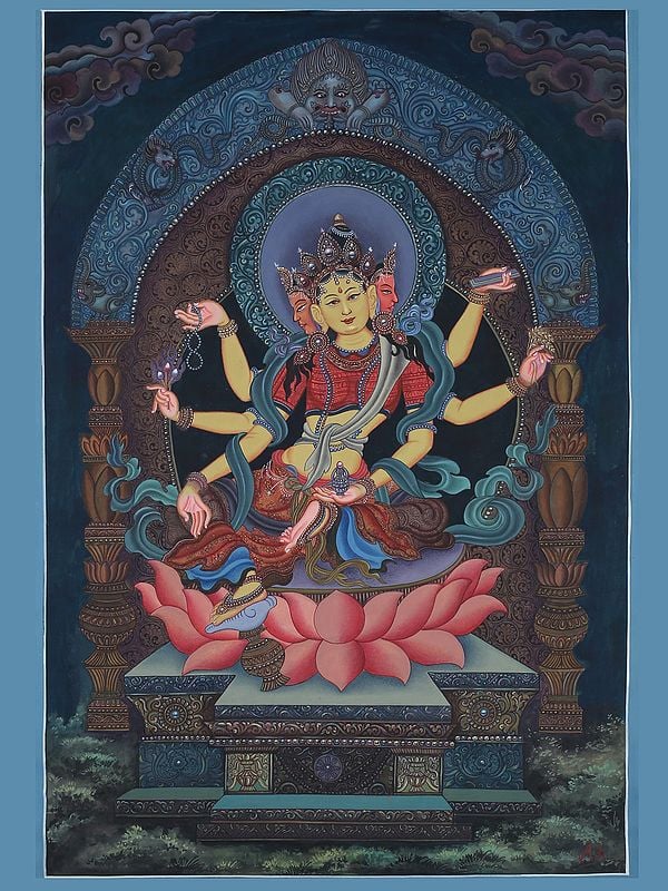 Newari Traditional Goddess Vasundhara (Brocadeless Thangka)