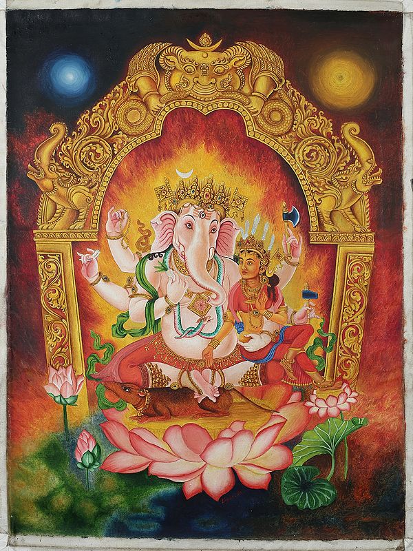 Newari Shakti Ganesha (Brocadeless Thangka)