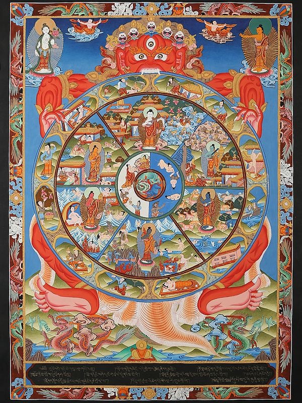 Tibetan The Perfect Wheel of Life (Brocadeless Thangka)