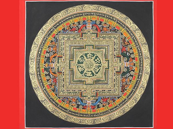 Tibetan Gold Om Mani Mandala (Brocadeless Thangka)