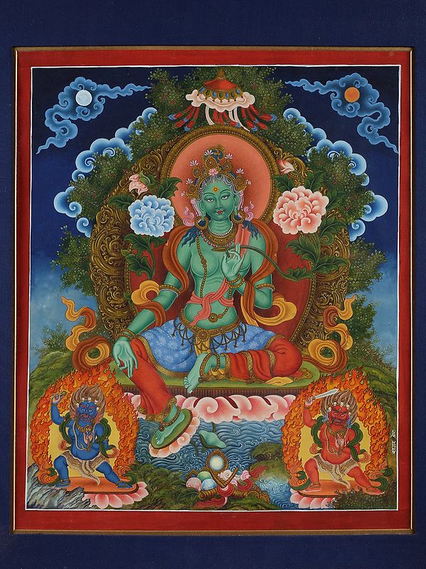 Newari Goddess Green Tara (Brocadeless Thangka)