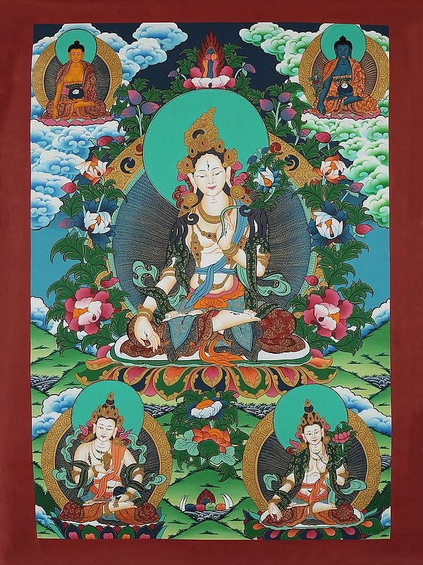 Tibetan Goddess White Tara - Buddhist Deity (Brocadeless Thangka)