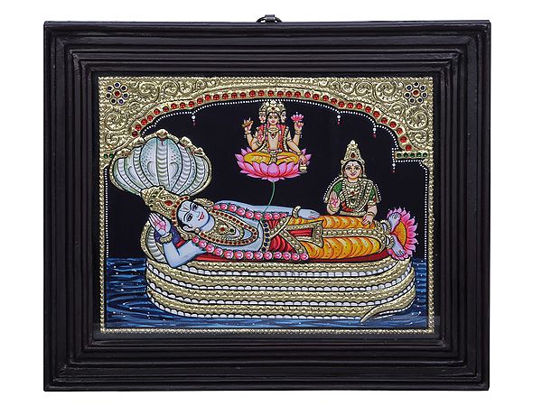 Shree Ranganatha Swamy Tanjore Painting | Traditional Colors With 24K Gold | Teakwood Frame | Handmade