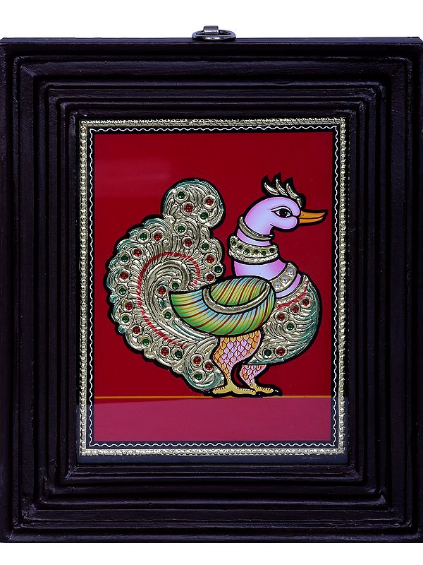 Swan Tanjore Painting | Traditional Colors With 24K Gold | Teakwood Frame | Gold & Wood | Handmade