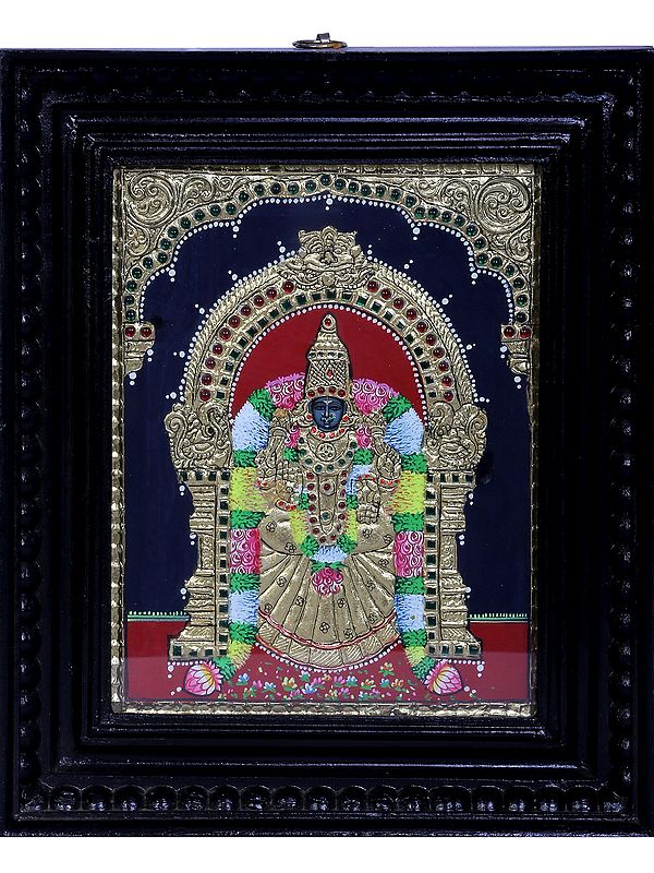 Goddess Padmavati Tanjore Painting | Traditional Colors With 24K Gold | Teakwood Frame | Handmade
