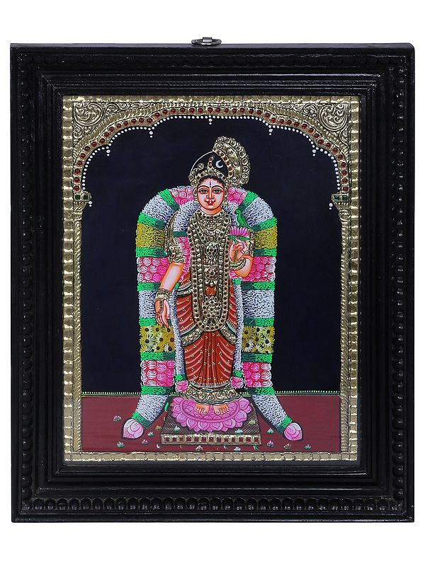 Devi Andal Tanjore Painting | Traditional Colors with 24K Gold | Teakwood Frame | Handmade