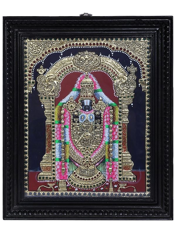 Lord Balaji Tanjore Painting with Teakwood Frame | Traditional Colors With 24K Gold | Handmade